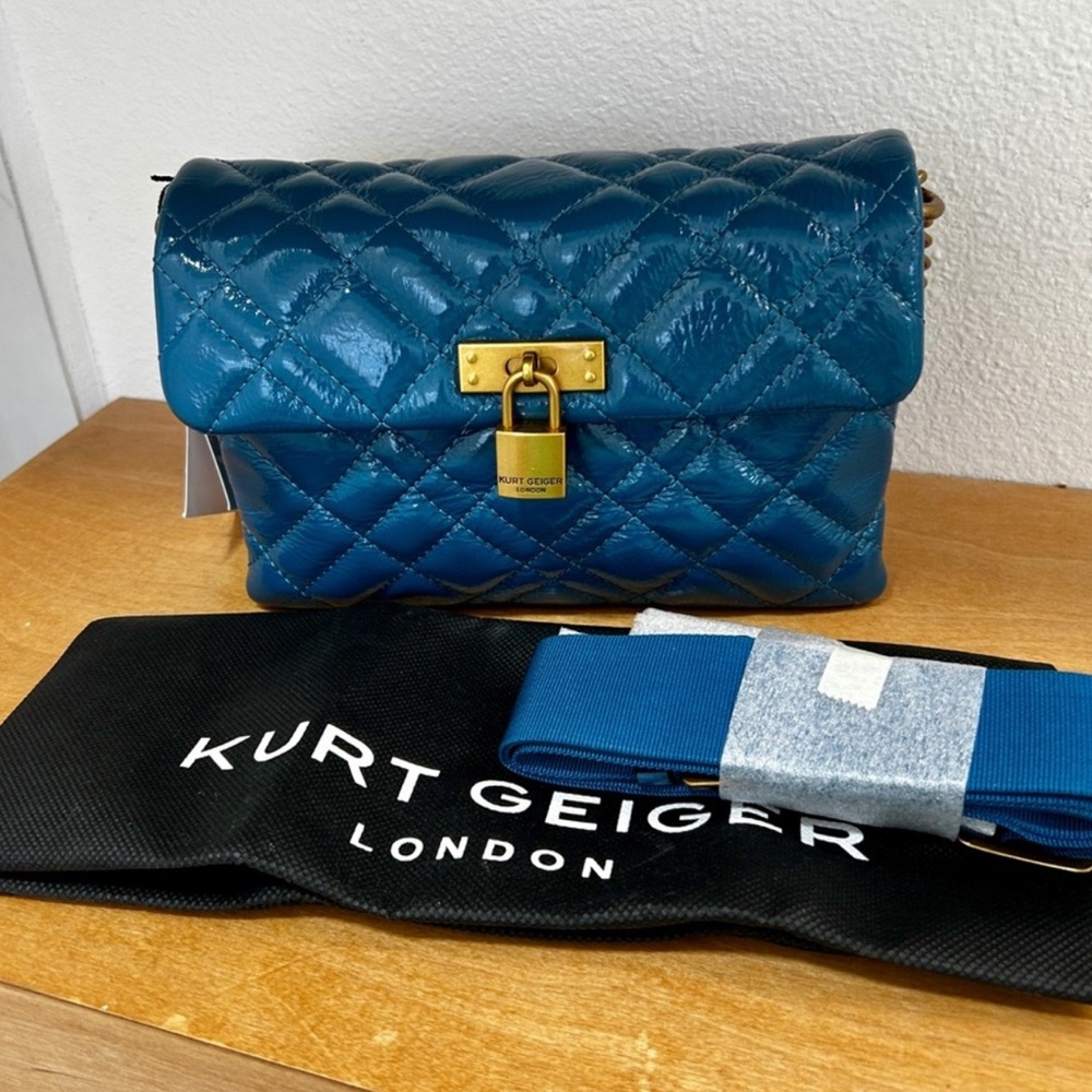 Kurt Geiger Blue Quilted Patent Leather Crossbody Bag - Picture 5 of 11